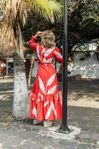 VESTIDO LUCIANA ROJO RAMA BLANCA