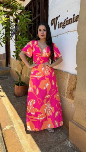 VESTIDO ORQUIDEA NARANJA FUSCIA