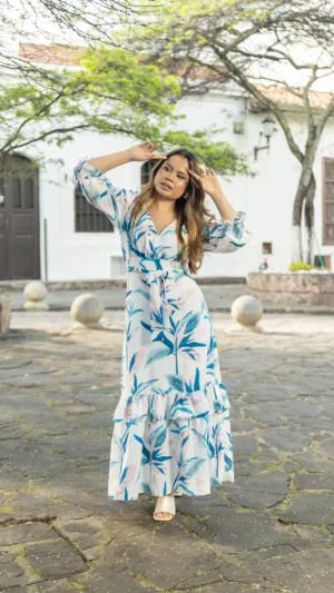 VESTIDO LUCIANA BLANCO RAMA COLORES