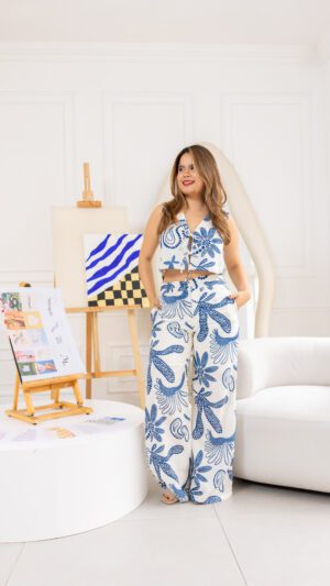 SET BELLA ESTAMPADO AZUL CON BLANCO