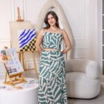 SET CHOLE EN LINO VERDE ABSTRACTO