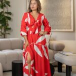 VESTIDO MILA ESTAMPADO ROJO HOJA BLANCO