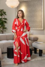 VESTIDO MILA ESTAMPADO ROJO HOJA BLANCO