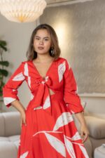 VESTIDO MILA ESTAMPADO ROJO HOJA BLANCO - Imagen 2