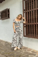 SET EN LINO ANDREINA NEGRO ABSTRACTO - Imagen 2