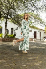 VESTIDO MILA BLANCO HOJA VERDE - Imagen 2