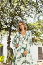 VESTIDO MILA BLANCO HOJA VERDE - Imagen 3