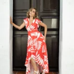 VESTIDO ADELA ROJO RAMA BLANCA