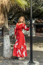 VESTIDO LUCIANA ROJO RAMA BLANCA - Imagen 5