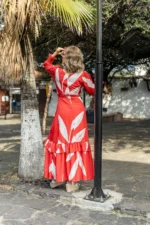 VESTIDO LUCIANA ROJO RAMA BLANCA - Imagen 2