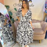 VESTIDO GABRIELLE ESTAMPADO NEGRO CON BLANCO