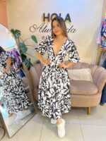 VESTIDO GABRIELLE ESTAMPADO NEGRO CON BLANCO - Imagen 3