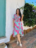 VESTIDO DOMINICA AGUAMARINA FUSCIA