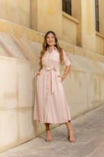 VESTIDO FRANCISCA LINO PALO DE ROSA